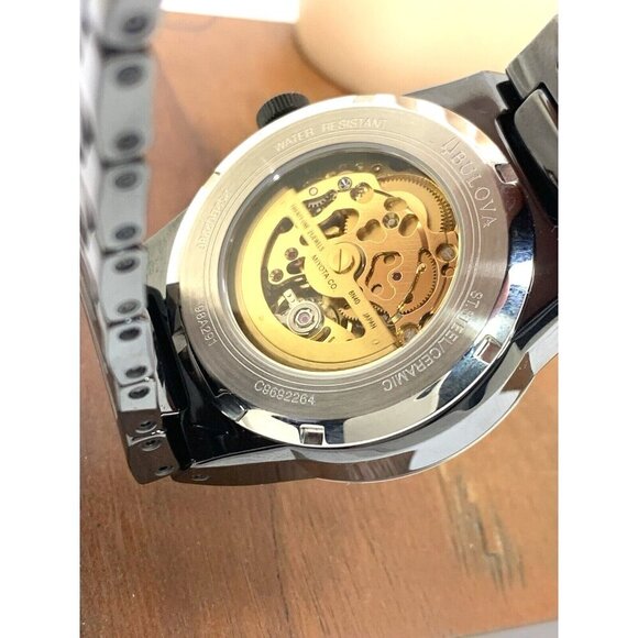 Bulova Men's Watch 98A291 Millennia Automatic Skeleton Gold Black Dial Ceramic - Picture 7 of 14